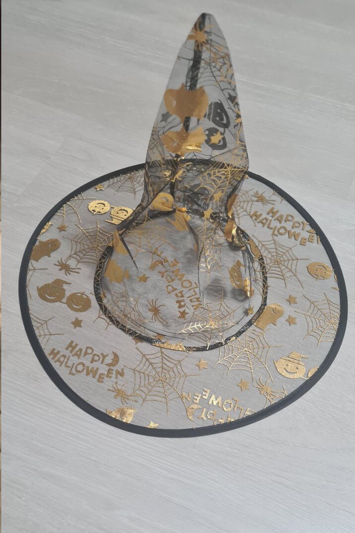 Cadılar Bayramı Şapkası Tül Gold Desenli Halloween Şapkası - 2