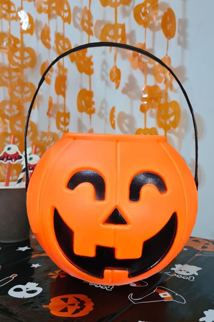 Cadılar Bayramı Şeker Kovası Büyük Boy Turuncu Kabak 18cm Halloween Şeker Kovası - 2