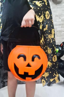 Cadılar Bayramı Şeker Kovası Büyük Boy Turuncu Kabak 18cm Halloween Şeker Kovası - 3