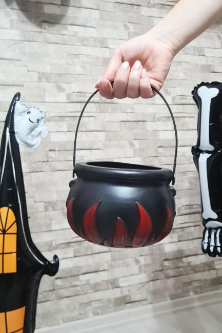 Cadılar Bayramı Şeker Kovası Cadı Kazanı Şeklinde Halloween Şeker Kovası - 1