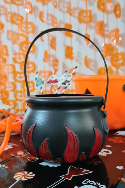 Cadılar Bayramı Şeker Kovası Cadı Kazanı Şeklinde Halloween Şeker Kovası - 5
