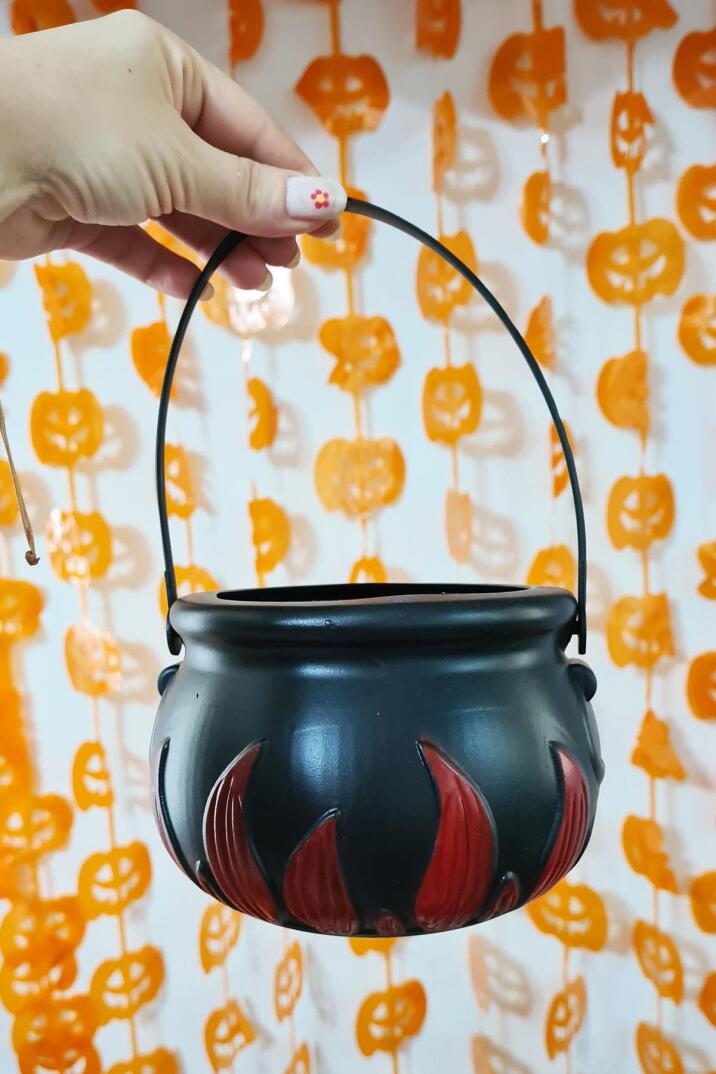 Cadılar Bayramı Şeker Kovası Cadı Kazanı Şeklinde Halloween Şeker Kovası - 6