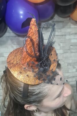 Cadılar Bayramı Tacı Turuncu Şapkalı Çiçekli Halloween Saç Aksesuarı Taç - 2