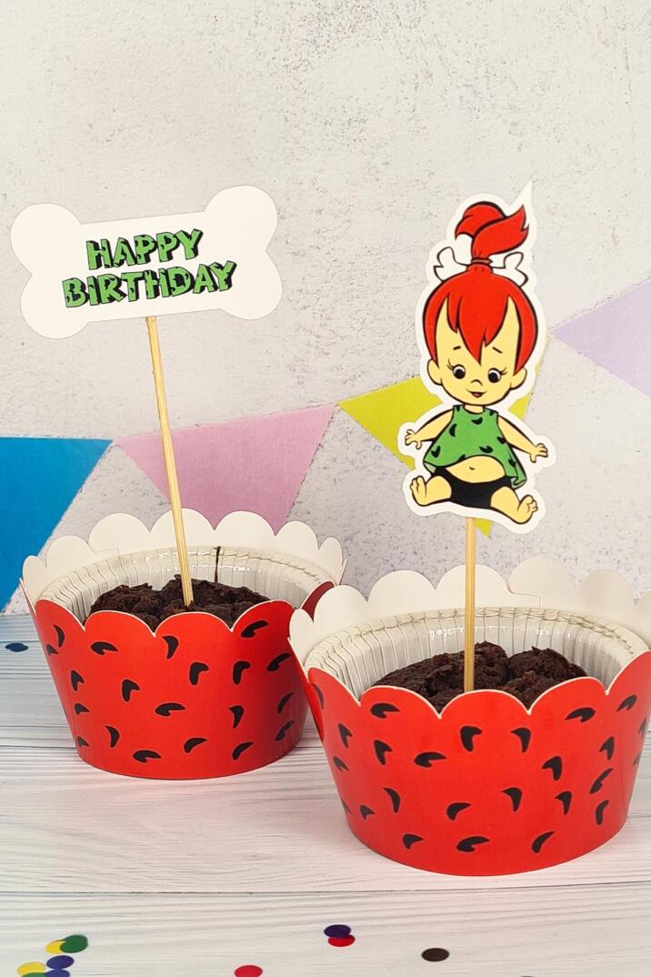 Çakıl Taş Devri Konsept Kürdan Süsleri Cupcake Süsleri Lüks Büyük Boy 10lu Paket - 1