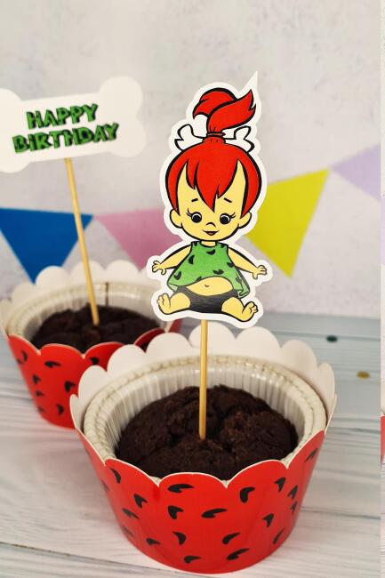 Çakıl Taş Devri Konsept Kürdan Süsleri Cupcake Süsleri Lüks Büyük Boy 10lu Paket - 3