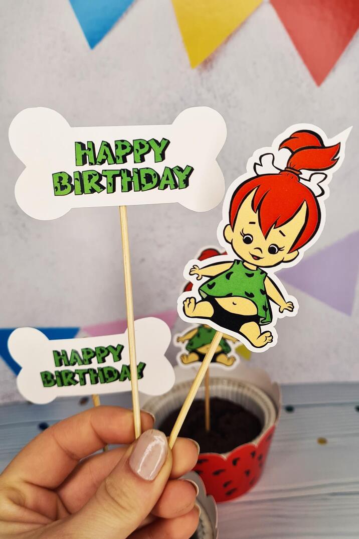 Çakıl Taş Devri Konsept Kürdan Süsleri Cupcake Süsleri Lüks Büyük Boy 10lu Paket - 5
