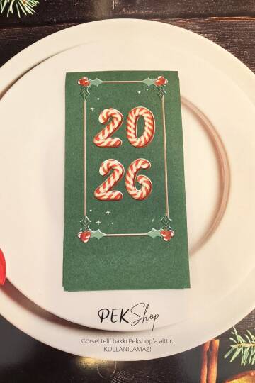 Candy Cane 2026 Baskılı Yeşil Yılbaşı Peçetesi - Yeşil Peçete 12li Paket - 3