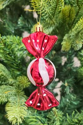 Candy Cane Kırmızı Beyaz Tema Yılbaşı Ağaç Süsleri Seti 2025 Candy Cane Süslü Yılbaşı Ağacı Süsleri 3lü Set - 3