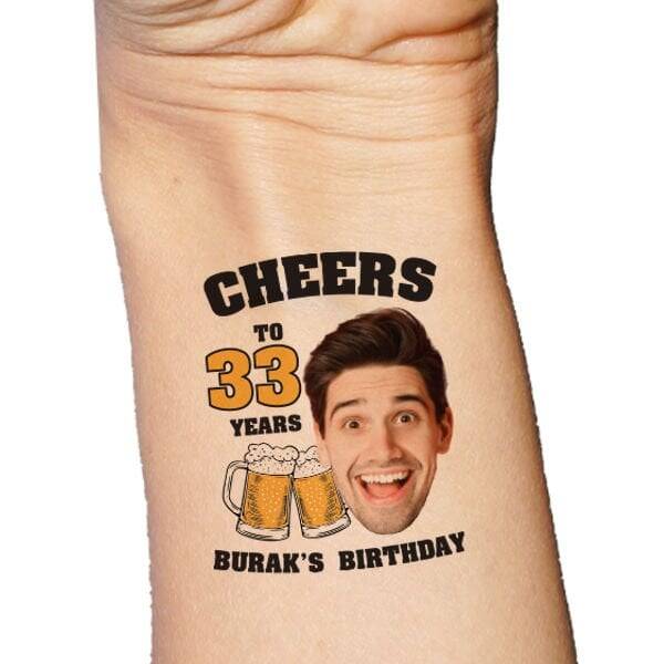 Cheers Beer Doğum Günü Fotoğraflı Geçici Dövme - 1