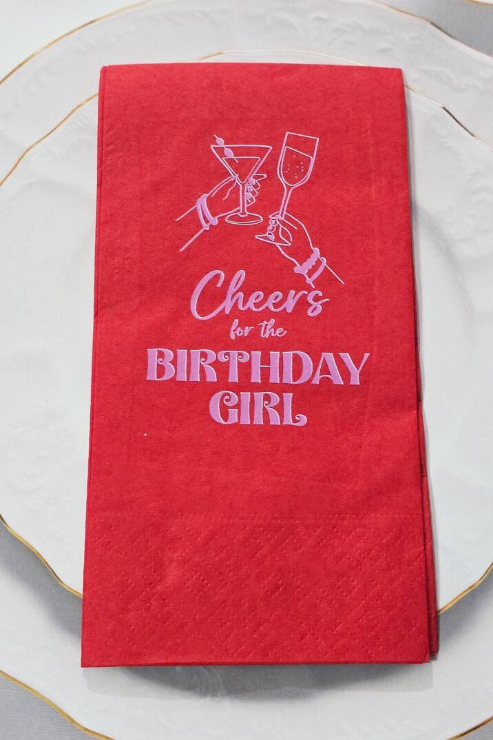 Cheers for the Birthday Girl Konsept Kırmızı Baskılı Peçete - 1