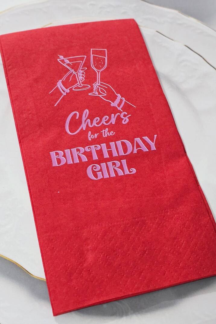 Cheers for the Birthday Girl Konsept Kırmızı Baskılı Peçete - 2