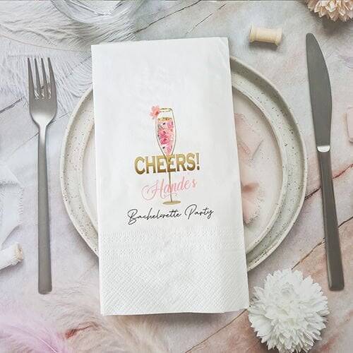 ''Cheers for the Bride'' Çiçekli Şampanya Konsept Bekarlığa Veda İsimli Peçete - 1