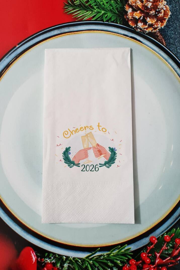 Cheers to 2026 Yazılı Yılbaşı Desenli - Yeni Yıl Sunum Peçetesi - 1