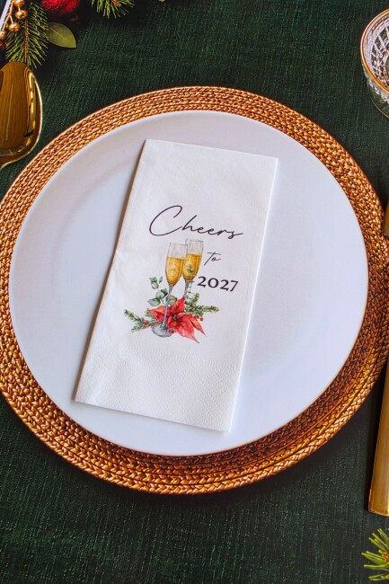 Cheers to 2027 Yazılı Yılbaşı Sunum Peçetesi