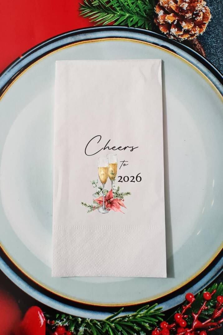 Cheers to 2026 Yazılı Yılbaşı Sunum Peçetesi - 1