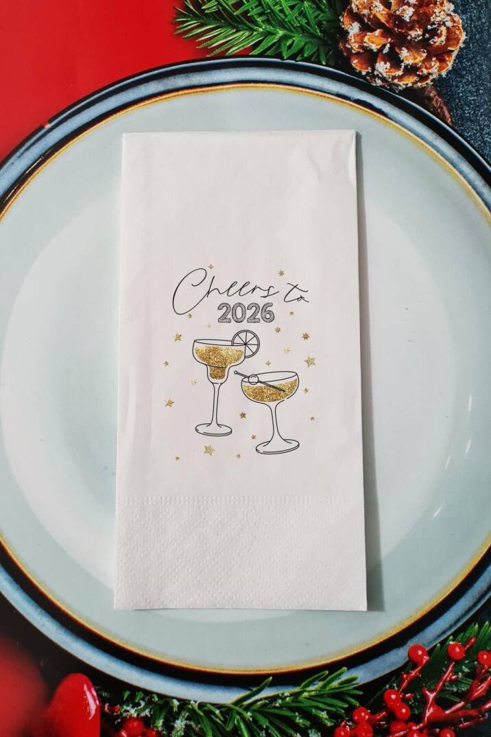 Cheers to 2026 Yazılı Yılbaşı Sunum Peçetesi - 1