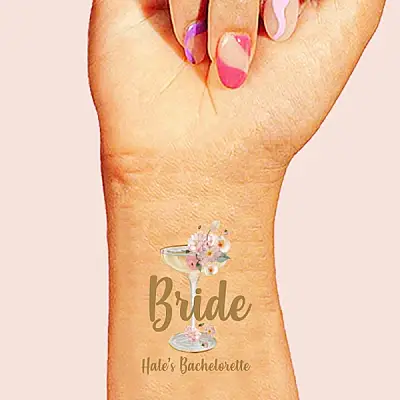 Kişiye Özel Çiçekli Gold Bride Kadeh Konsept Geçici Dövme