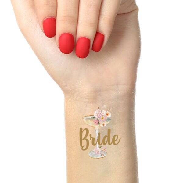 Çiçekli Gold Bride Kadeh Konsept Geçici Dövme - 1