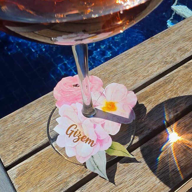 Çiçekli Gold Bride Konsept Tek Tek İsimli Kadeh Kartı