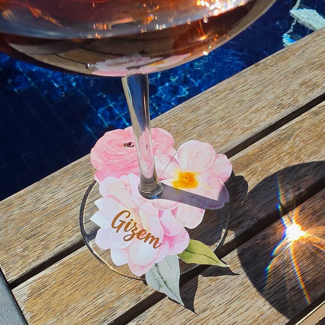Çiçekli Gold Bride Konsept Tek Tek İsimli Kadeh Kartı - 1