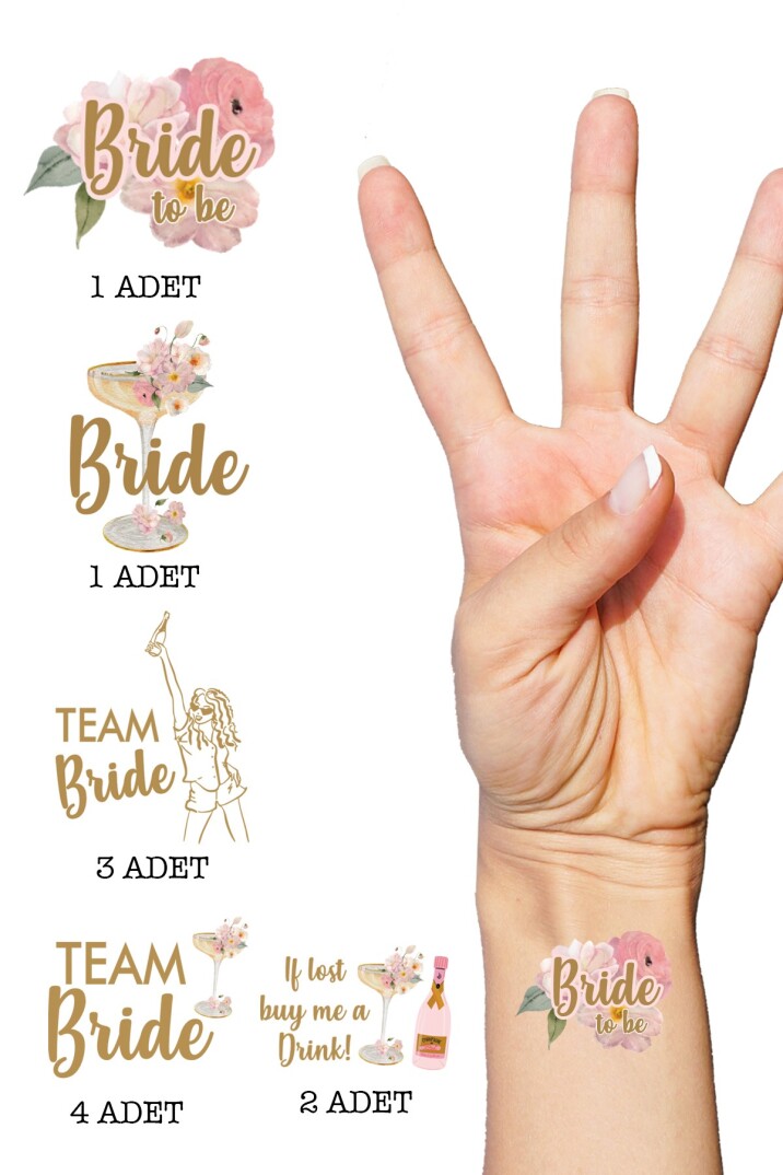 Çiçekli Gold Bride to be Bekarlığa Veda Bride Dövme, Team Bride Dövme Paketi - 1