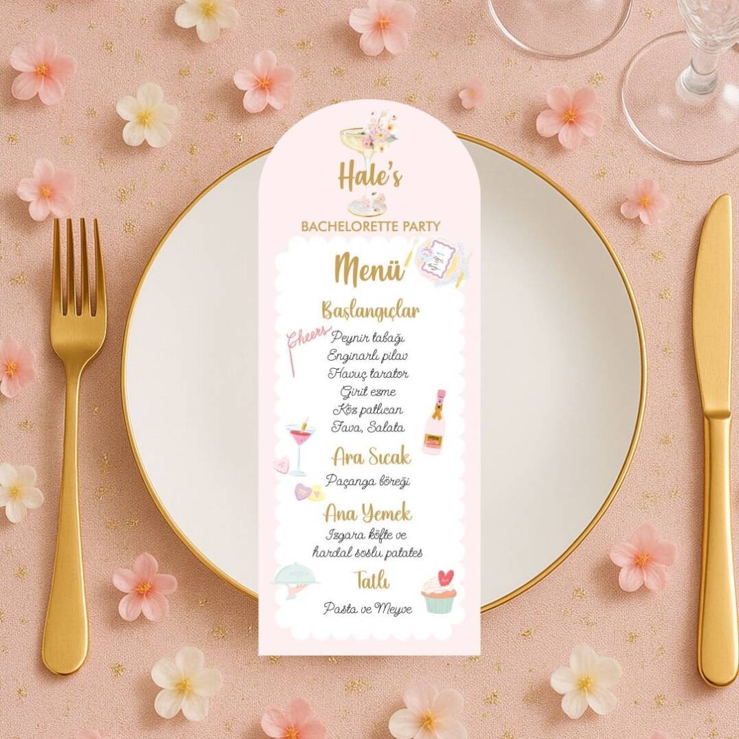 Çiçekli Gold Bride to be Konsept Bekarlığa Veda Konsept Menü Kartı - 1