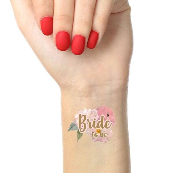 Çiçekli Gold Bride to be Konsept Geçici Dövme - 1