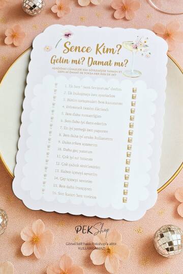 Çiçekli Gold Bride to be Konsept Gelin mi Damat mı? Oyun Kartı