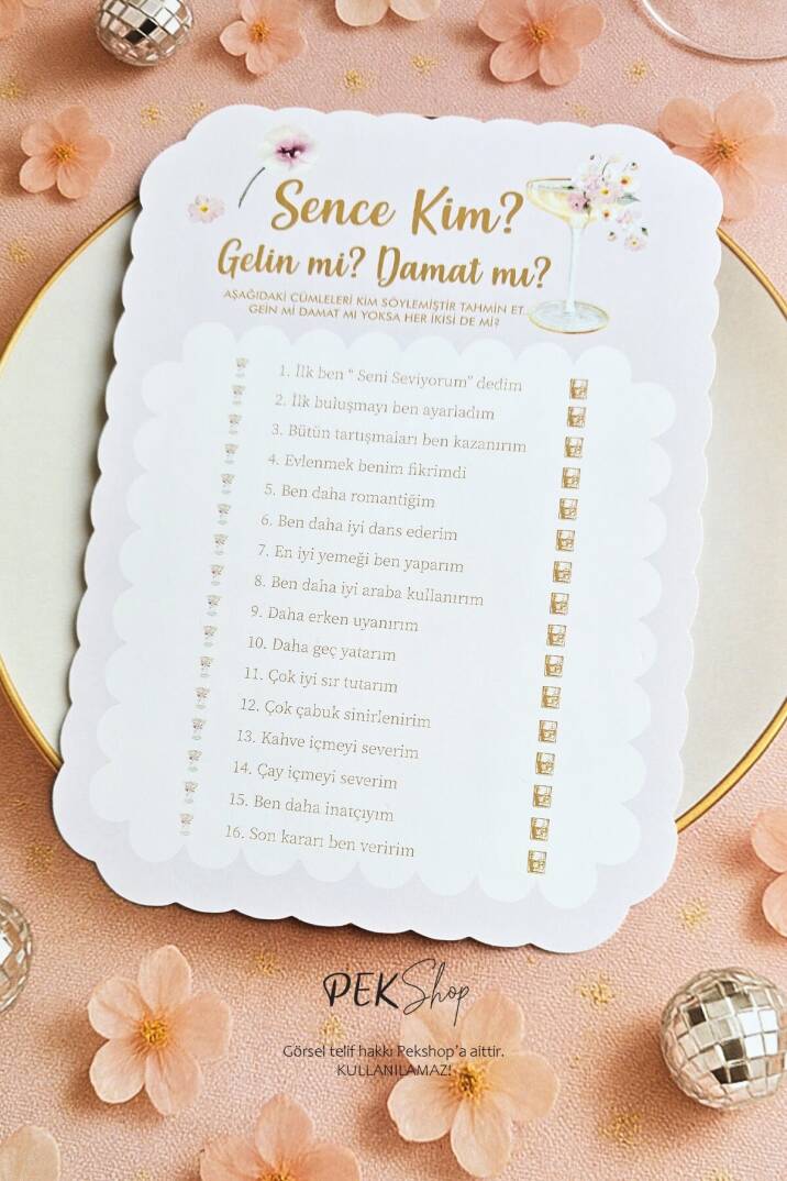 Çiçekli Gold Bride to be Konsept Gelin mi Damat mı? Oyun Kartı - 1