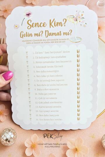 Çiçekli Gold Bride to be Konsept Gelin mi Damat mı? Oyun Kartı - 2