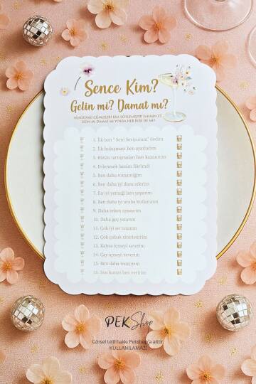 Çiçekli Gold Bride to be Konsept Gelin mi Damat mı? Oyun Kartı - 3