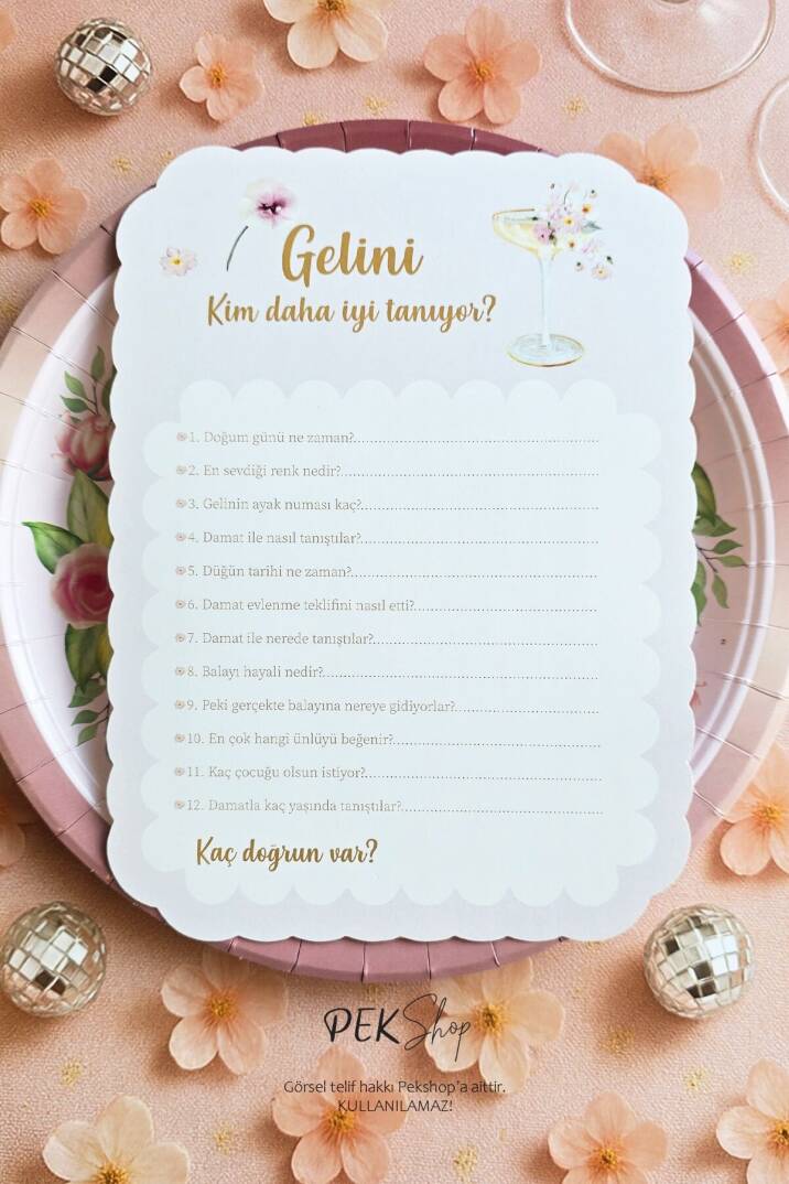 Çiçekli Gold Bride to be Konsept Gelini Kim Daha İyi Tanıyor Oyun Kartı - 1