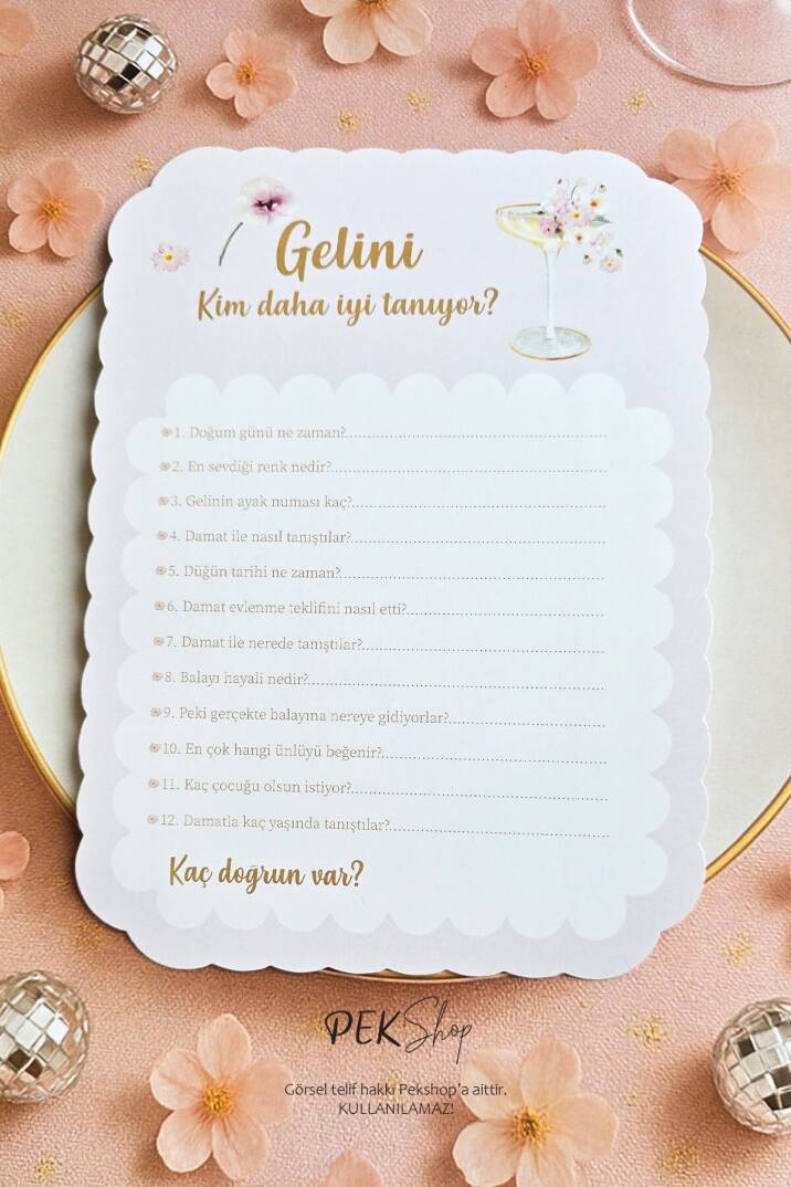 Çiçekli Gold Bride to be Konsept Gelini Kim Daha İyi Tanıyor Oyun Kartı - 4