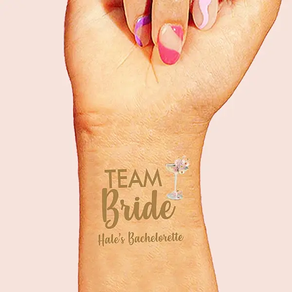 Kişiye Özel Çiçekli Gold Team Bride Kadeh Konsept Geçici Dövme - 1