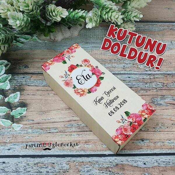 Çiçekli Konsept Kına Hediyelikleri Kutusu - 1