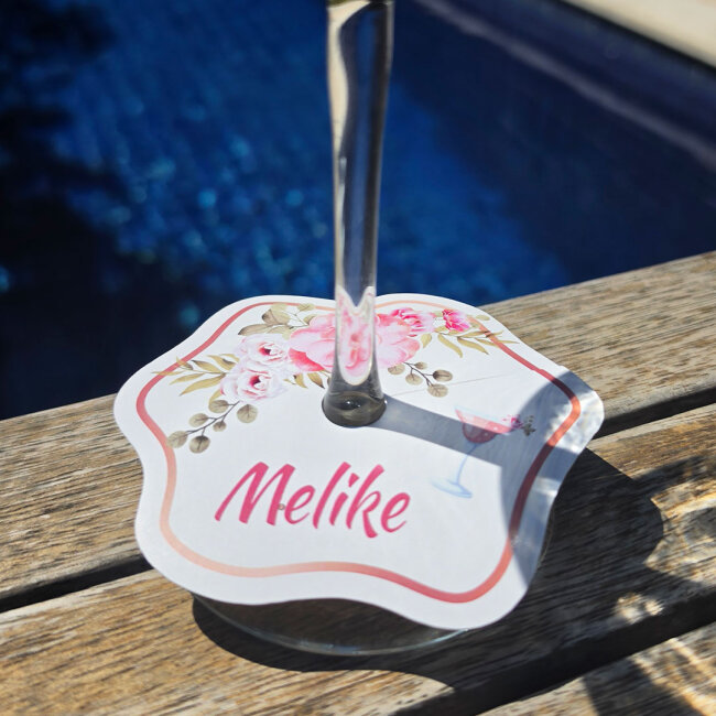 Çiçekli Rosegold Konsept Tek Tek İsimli Kadeh Kartı