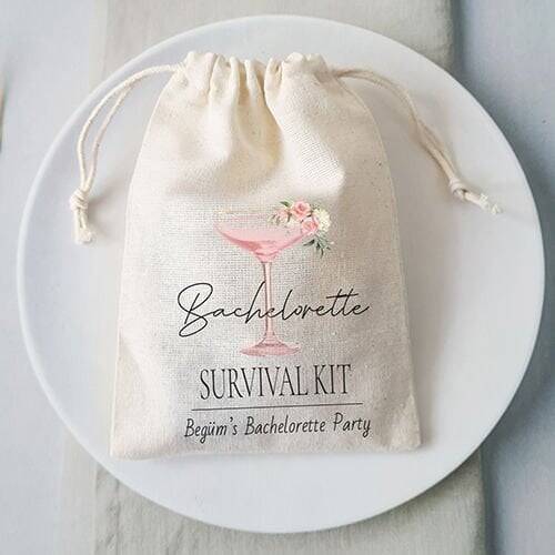 Çiçekli Şampanya İsme Özel Survival Kit Kesesi - 1