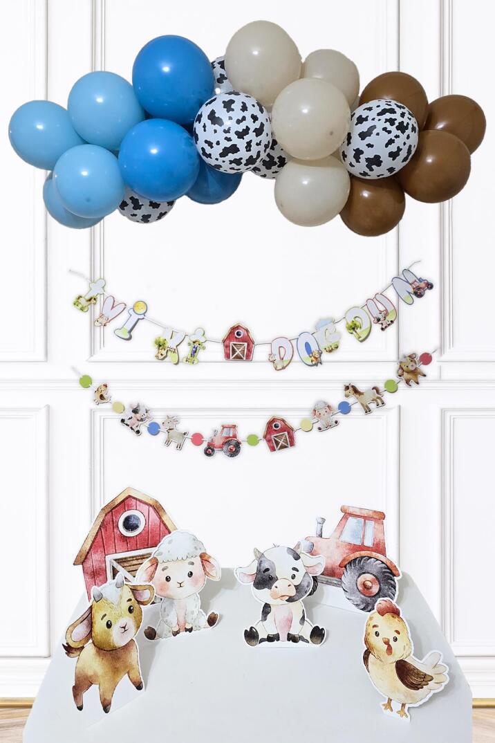 Çiftlik Konsept Bannerlı Çiftlik Hayvanları Panolu Doğum Günü Balon Zinciri Seti - 1