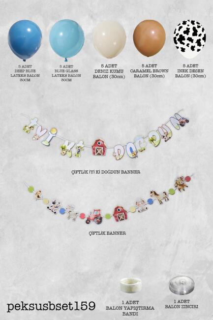 Çiftlik Konsept Bannerlı Doğum Günü Balon Zinciri Seti - 2