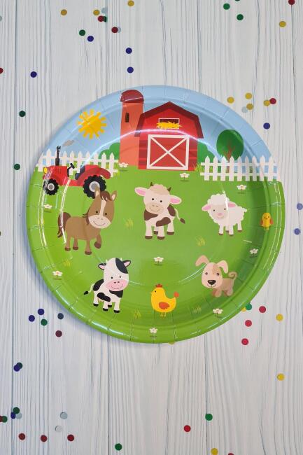Çiftlik Konsept Karton Tabak Çiftlik Hayvanları Yuvarlak 8 li Paket 
