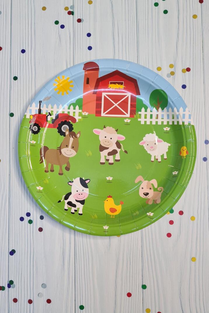 Çiftlik Konsept Karton Tabak Çiftlik Hayvanları Yuvarlak 8 li Paket - 1