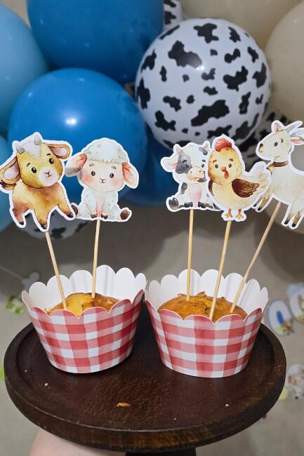 Çiftlik Tema Kürdan Süsleri Cupcake Süsleri Lüks Büyük Boy 10lu Paket - 4