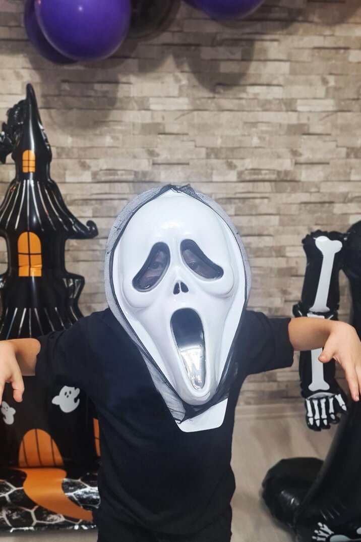 Çığlık Maskesi Cadılar Bayramı Halloween Maskesi Tüllü Hayalet Scream Maske Korkunç Maske - 3
