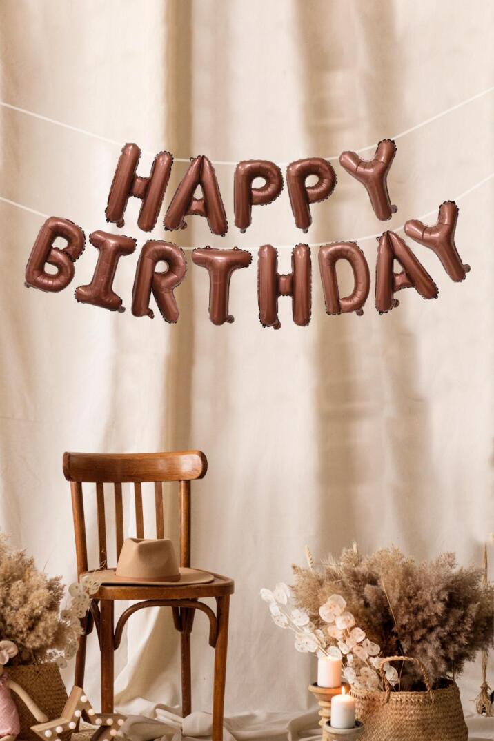 Çikolata Kahve Happy Birthday Harf Balonlar Retro Doğum Günü Balon Seti - 1