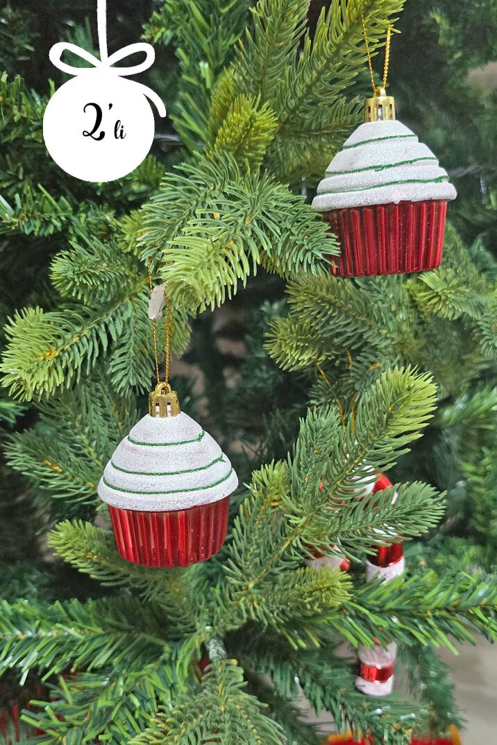 Cupcake Şekilli Yılbaşı Ağacı Süsü Kremalı Kek Çam Ağaç Süsü 2li Paket - 1