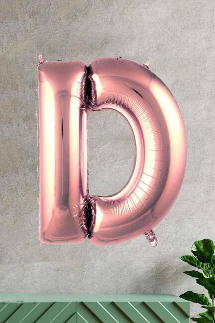 D Harfi Rose Gold Folyo Balon 100 cm 40 inç 1 Metre Baş Harf Balon - 1