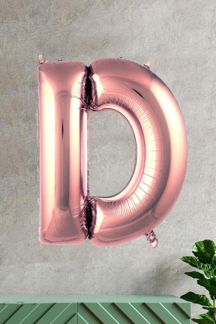 D Harfi Rose Gold Folyo Balon 100 cm 40 inç 1 Metre Baş Harf Balon - 1