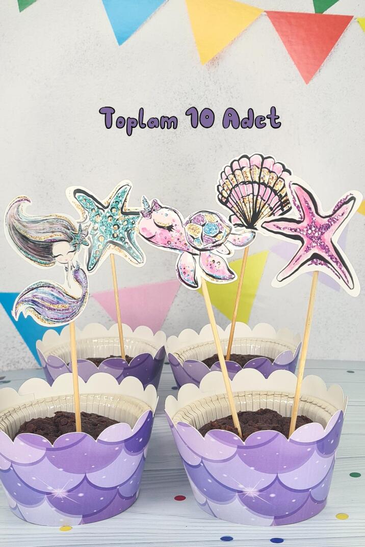 Deniz Kızı Konsept Kürdan Süsleri Cupcake Süsleri Lüks Büyük Boy 10lu Paket - 2