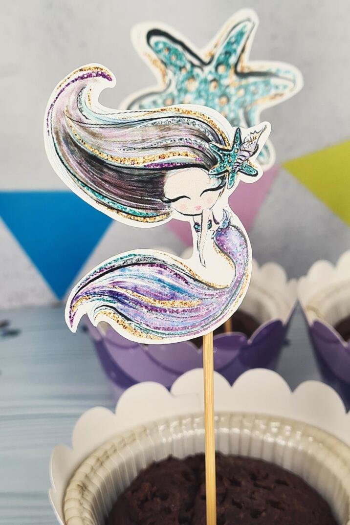 Deniz Kızı Konsept Kürdan Süsleri Cupcake Süsleri Lüks Büyük Boy 10lu Paket - 3