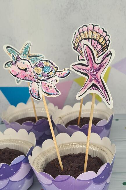 Deniz Kızı Konsept Kürdan Süsleri Cupcake Süsleri Lüks Büyük Boy 10lu Paket - 4